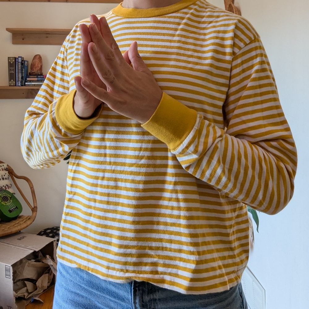 2 For $15 🩷 Brandy Melville Mustard and White Striped Top